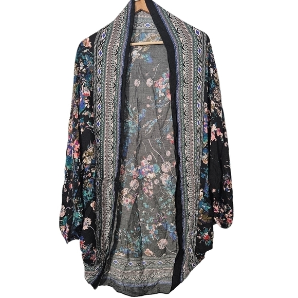 Elizabeth Gillett Black Floral Open Front Cardigan - Picture 1 of 8